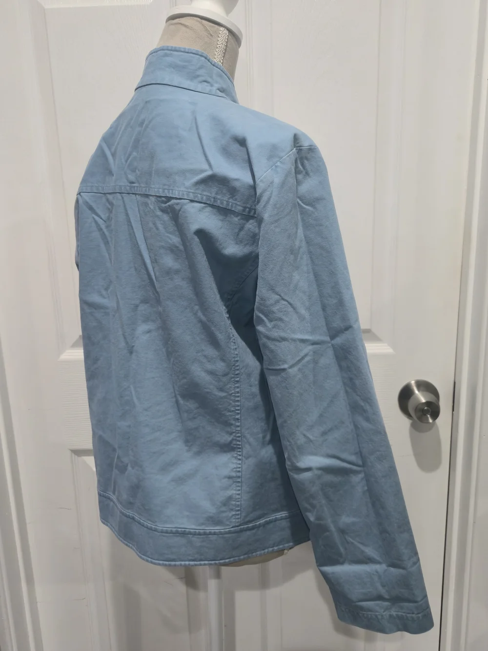 Eileen Fisher 100% Cotton Light Blue Teal Jacket Stand Collar Button Front S